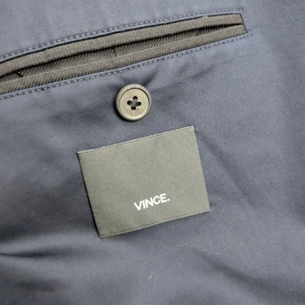 Vince Navy Blazer Jacket Mens 40R Navy Blue‎ Cotton Stretch Unlined Sport Coat